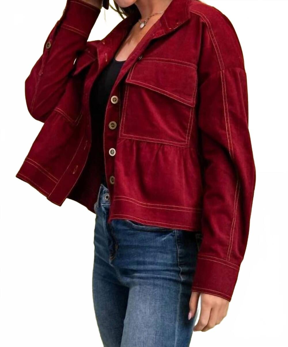 NEW GIGIO corduroy babydoll style button up jacket in burgundy - Picture 2 of 5